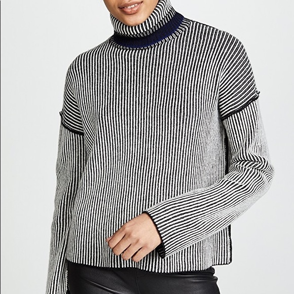 Theory Oversized Stripe Cashmere Turtleneck - Picture 1 of 6